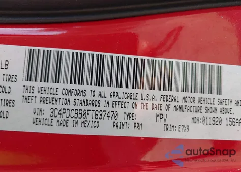 2015 Dodge Journey Sxt из США, поврежденный, VIN 3C4PDCBB0FT637470